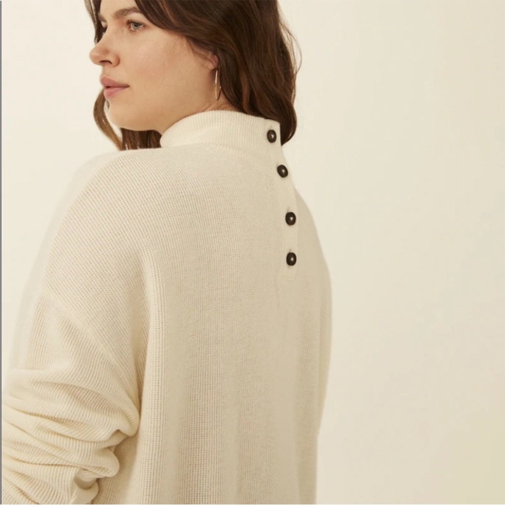 Madewell Texture & Thread ribbed "mock neck button back top" cream sweater